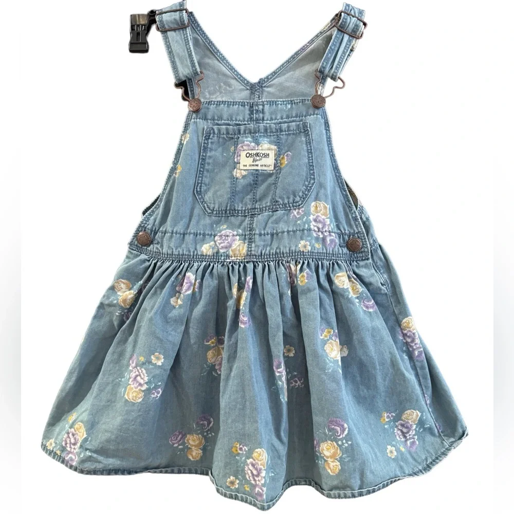 Osh Kosh Dress Overall Denim Floral Girls 4T